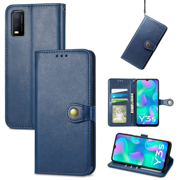 For vivo Y3s 2021 Solid Color Leather Buckle Phone Case