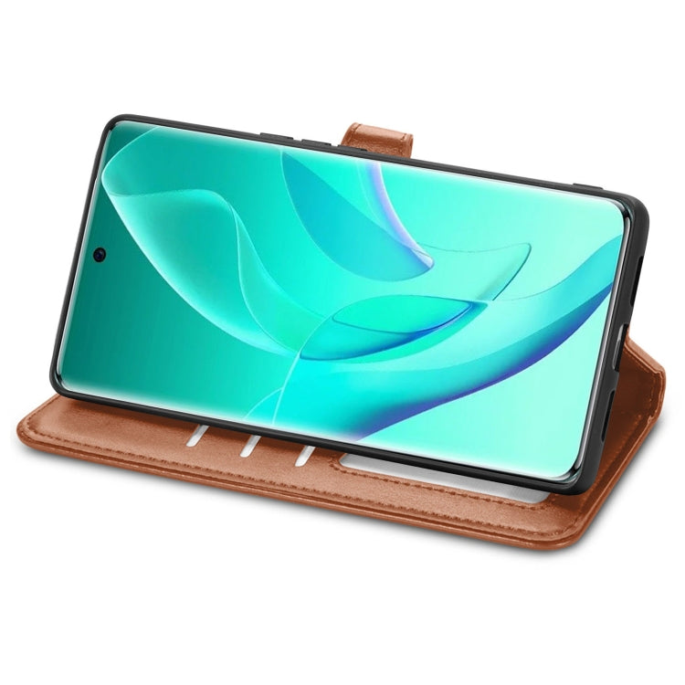 For Honor 60 Pro Solid Color Leather Buckle Phone Case