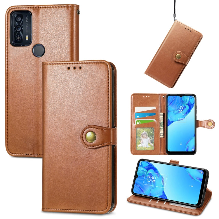 For TCL 20B Solid Color Leather Buckle Phone Case