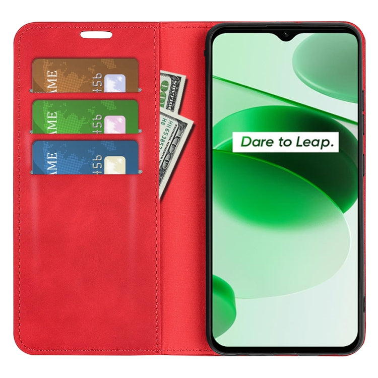 For OPPO Realme C35 Retro-skin Magnetic Suction Leather Phone Case