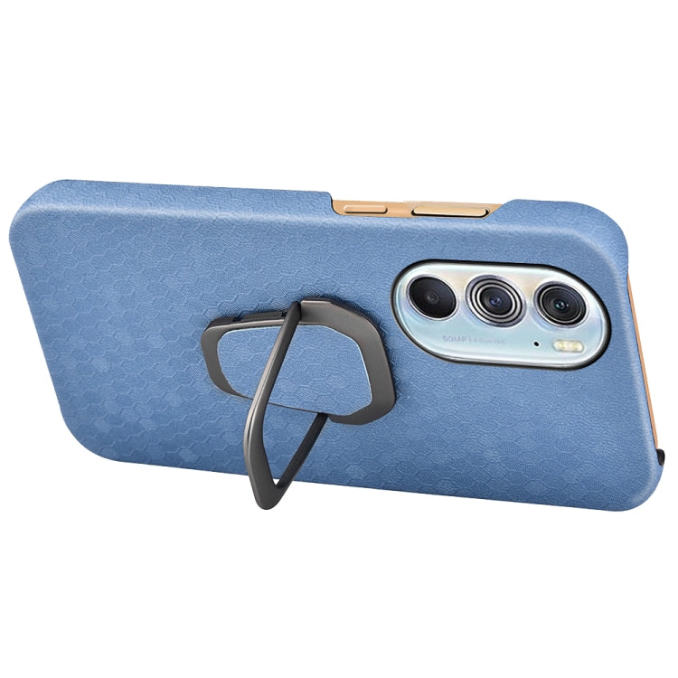 Ring Holder Honeycomb PU Phone Case For Motorola Edge X30