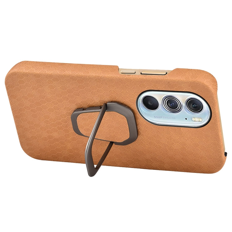 Ring Holder Honeycomb PU Phone Case For Motorola Edge X30
