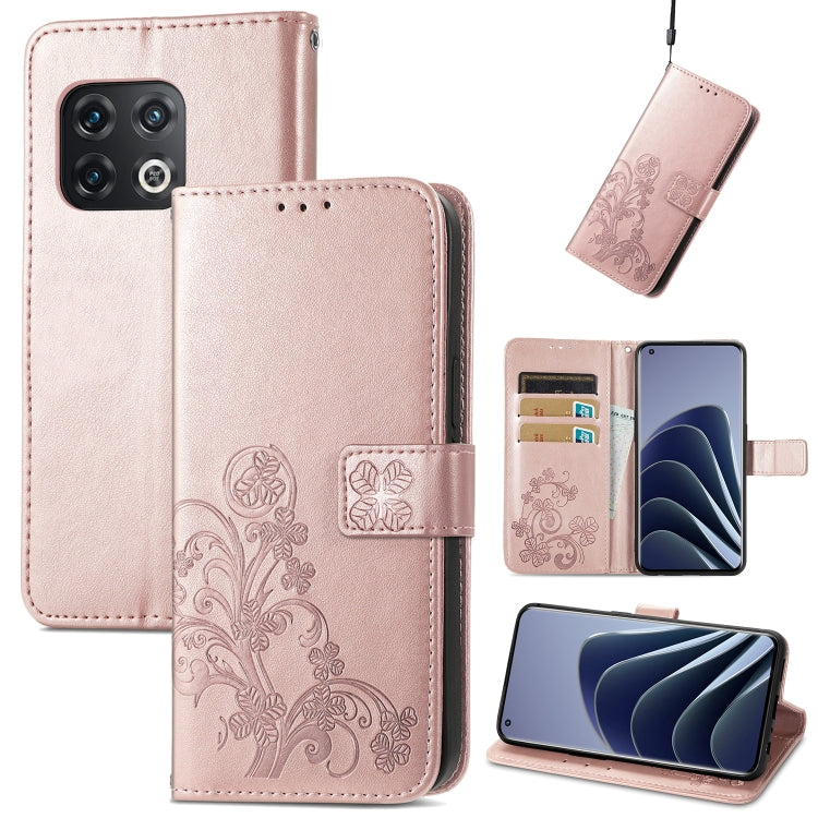 For OnePlus 10 Pro Four-leaf Clasp Embossed Leather Phone Case