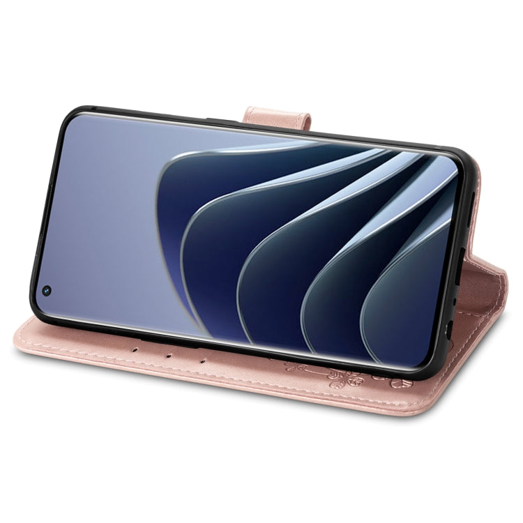 For OnePlus 10 Pro Four-leaf Clasp Embossed Leather Phone Case