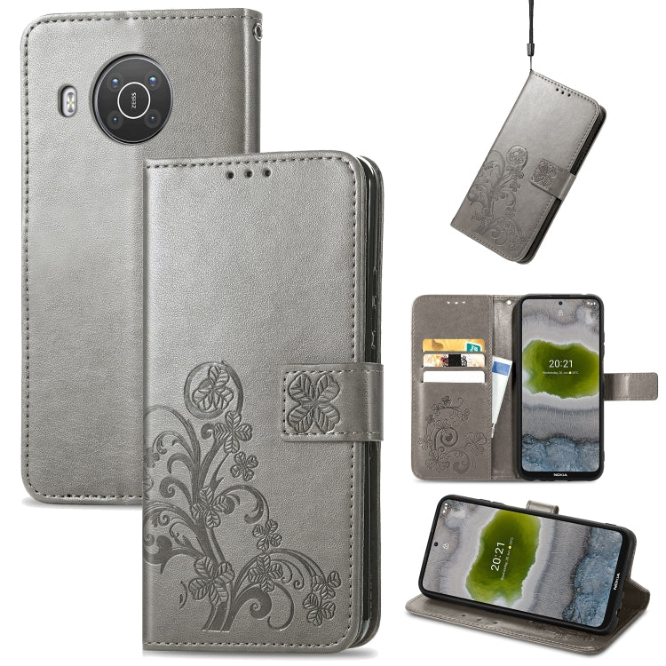 For Nokia X10 Four-leaf Clasp Embossed Leather Phone Case