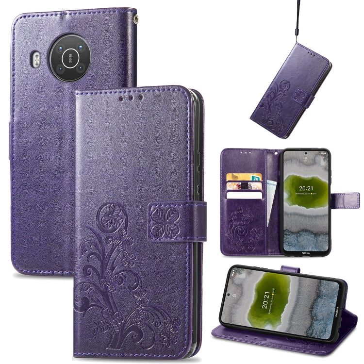 For Nokia X10 Four-leaf Clasp Embossed Leather Phone Case