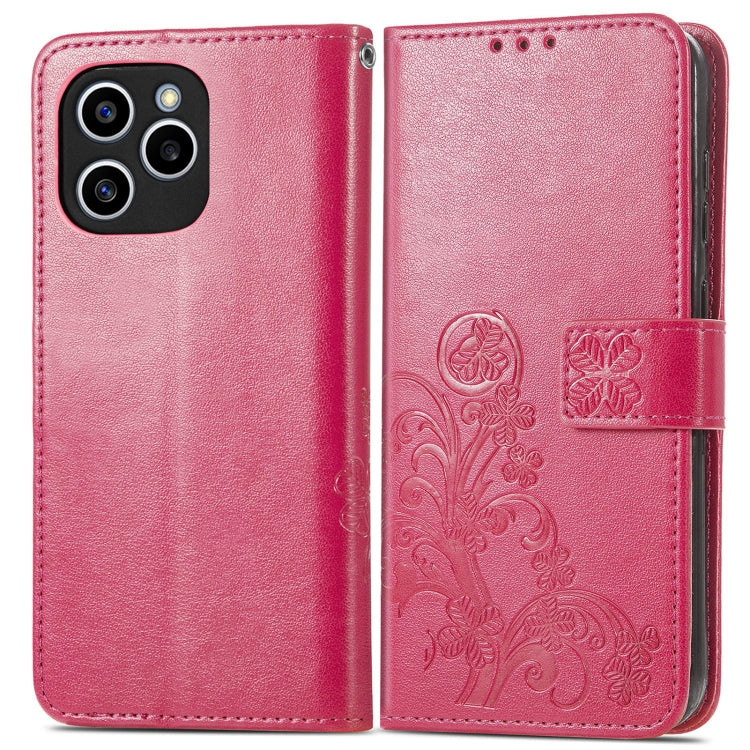 For Honor 60 SE Four-leaf Clasp Embossed Buckle Leather Phone Case