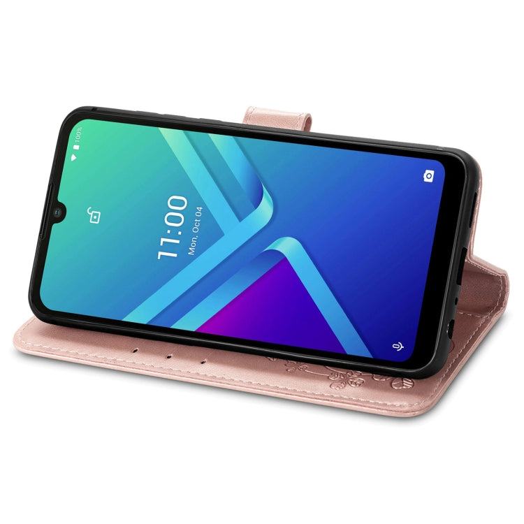 For Wiko Y82 Four-leaf Clasp Embossed Buckle Leather Phone Case