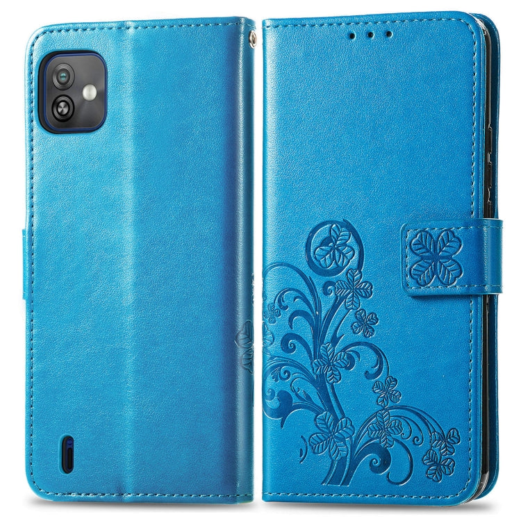 For Wiko Y82 Four-leaf Clasp Embossed Buckle Leather Phone Case