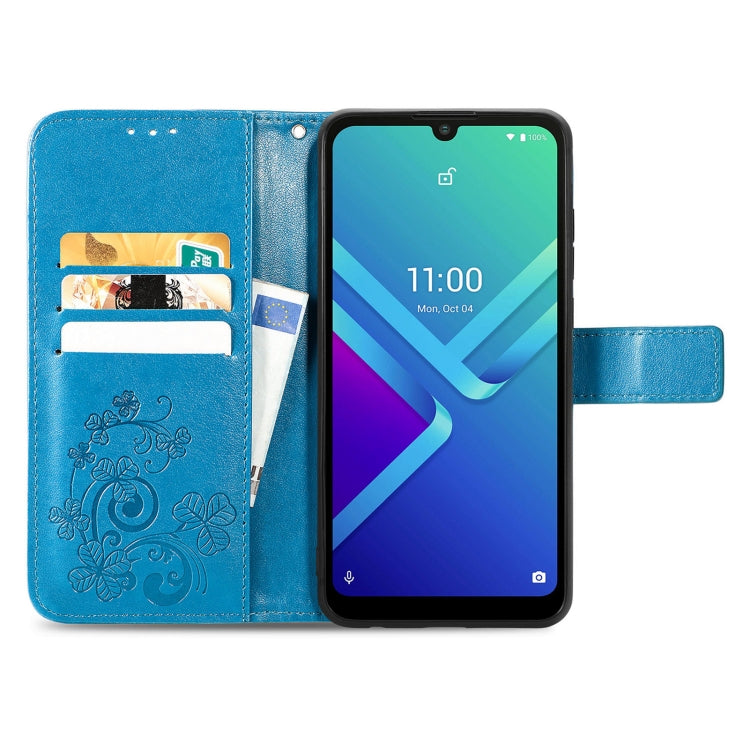 For Wiko Y82 Four-leaf Clasp Embossed Buckle Leather Phone Case