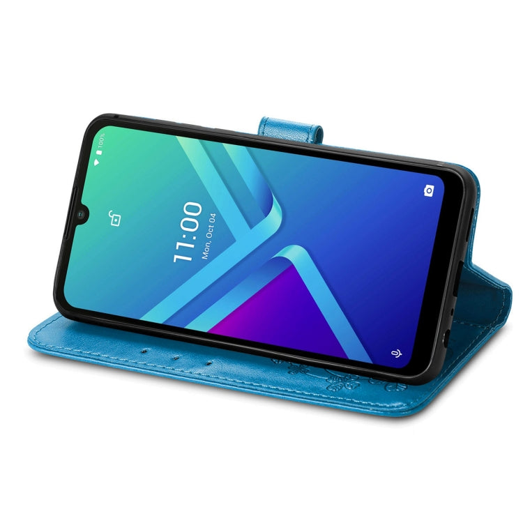 For Wiko Y82 Four-leaf Clasp Embossed Buckle Leather Phone Case