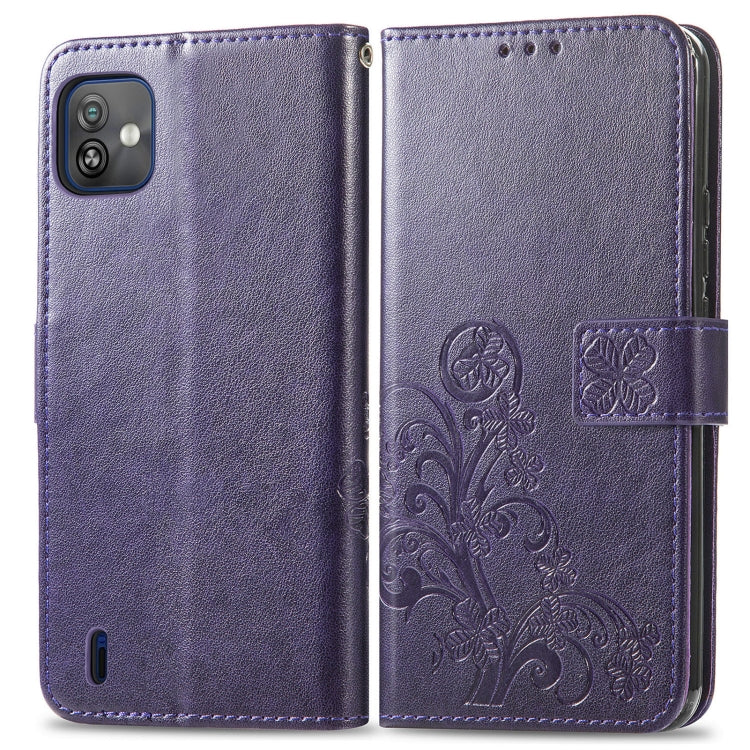 For Wiko Y82 Four-leaf Clasp Embossed Buckle Leather Phone Case