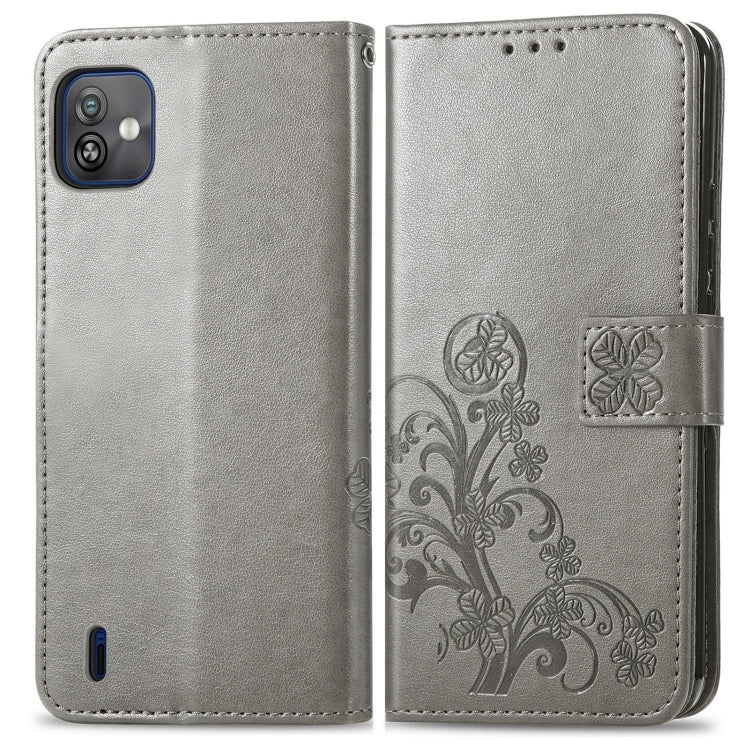 For Wiko Y82 Four-leaf Clasp Embossed Buckle Leather Phone Case
