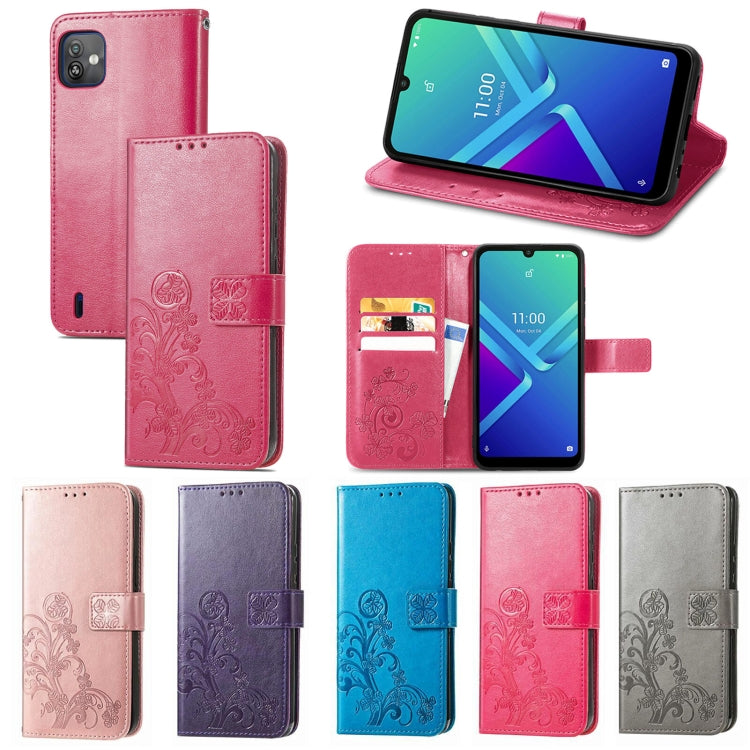 For Wiko Y82 Four-leaf Clasp Embossed Buckle Leather Phone Case