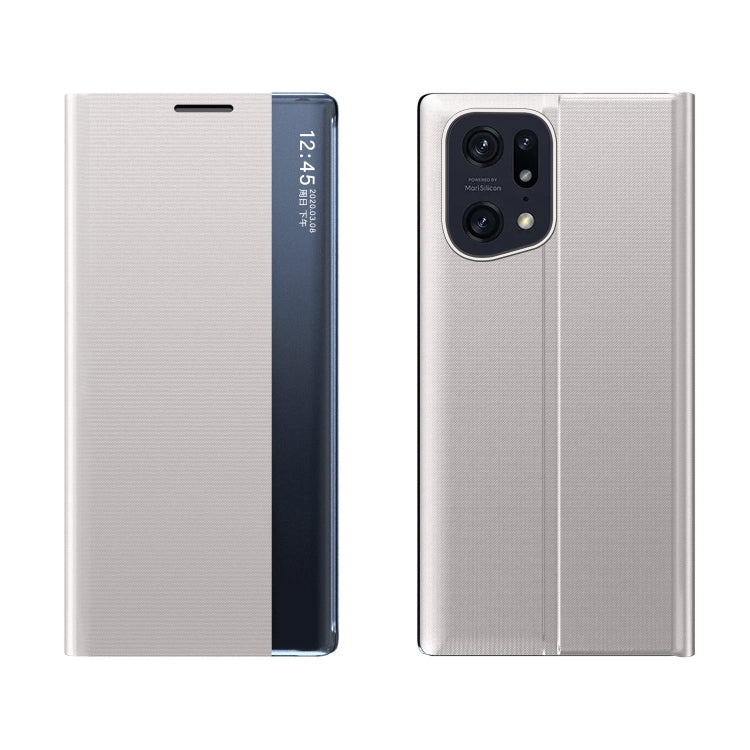 For OPPO Find X5 Side Display Magnetic Plain Cloth Leather Phone Case with Holder