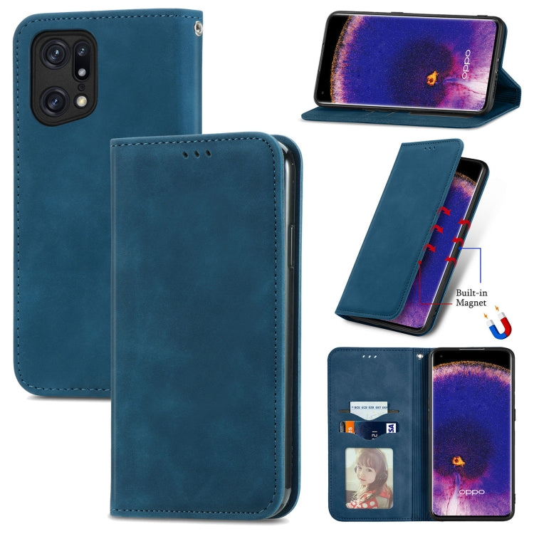 For OPPO Find X5 Pro Retro Skin Feel Magnetic Horizontal Flip Leather Phone Case