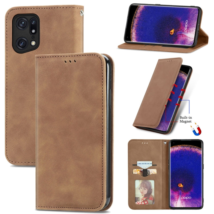 For OPPO Find X5 Pro Retro Skin Feel Magnetic Horizontal Flip Leather Phone Case