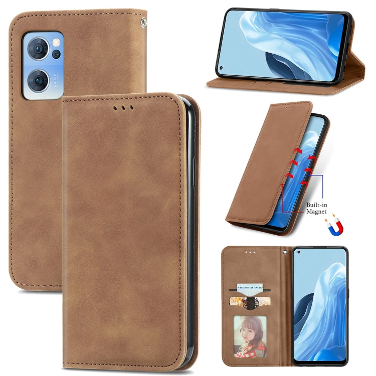 For OPPO Reno7 5G Retro Skin Feel Magnetic Horizontal Flip Leather Phone Case