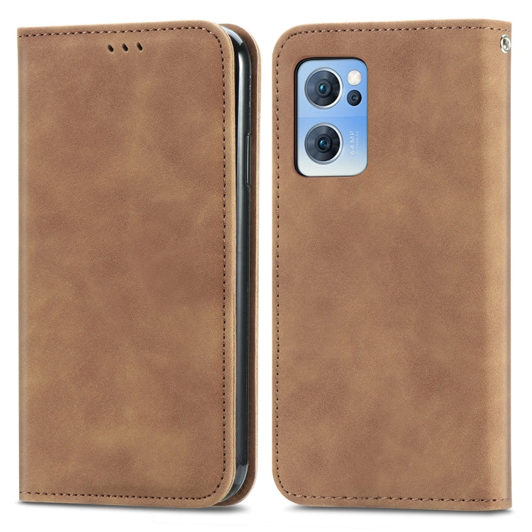For OPPO Reno7 5G Retro Skin Feel Magnetic Horizontal Flip Leather Phone Case