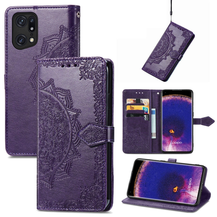 For OPPO Find X5 Pro Mandala Flower Embossed Flip Leather Phone Case