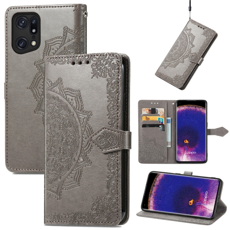 For OPPO Find X5 Pro Mandala Flower Embossed Flip Leather Phone Case