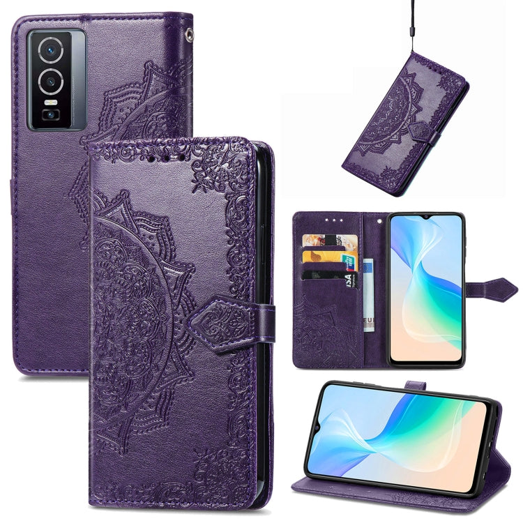 For vivo Y76 5G Mandala Flower Embossed Flip Leather Phone Case