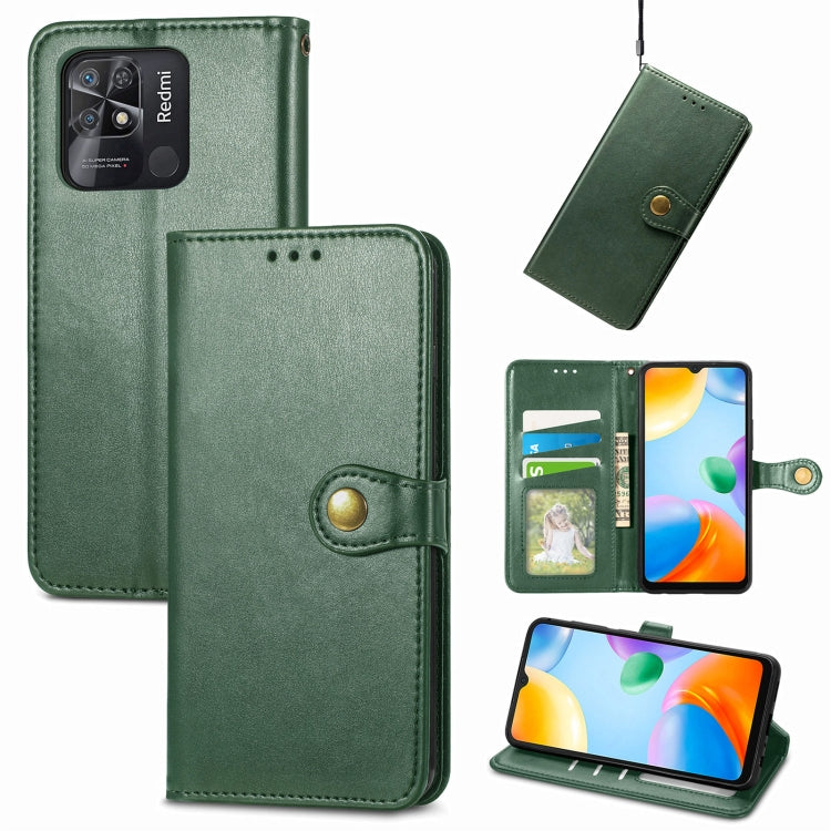 For Xiaomi Redmi 10C Retro Solid Color Buckle Leather Phone Case