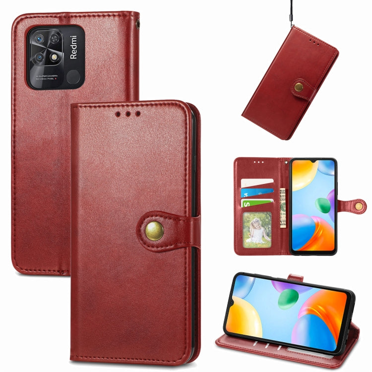 For Xiaomi Redmi 10C Retro Solid Color Buckle Leather Phone Case