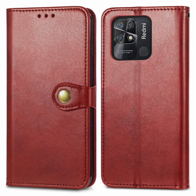 For Xiaomi Redmi 10C Retro Solid Color Buckle Leather Phone Case
