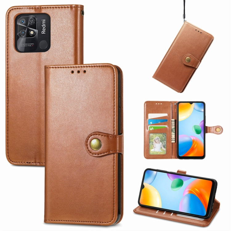 For Xiaomi Redmi 10C Retro Solid Color Buckle Leather Phone Case