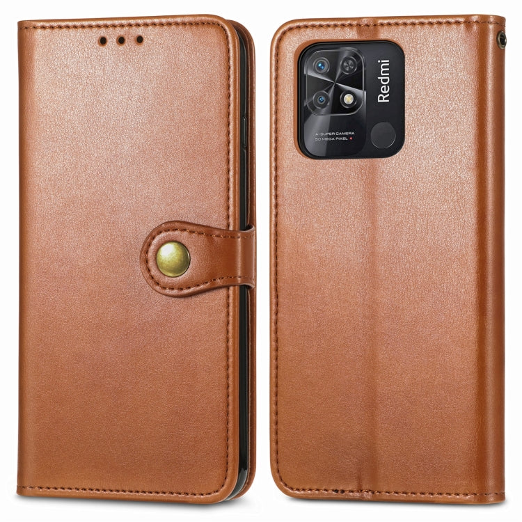 For Xiaomi Redmi 10C Retro Solid Color Buckle Leather Phone Case