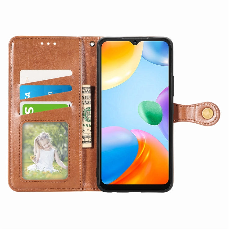 For Xiaomi Redmi 10C Retro Solid Color Buckle Leather Phone Case
