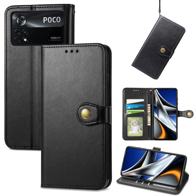 For Xiaomi Poco X4 Pro 5G Retro Solid Color Buckle Leather Phone Case