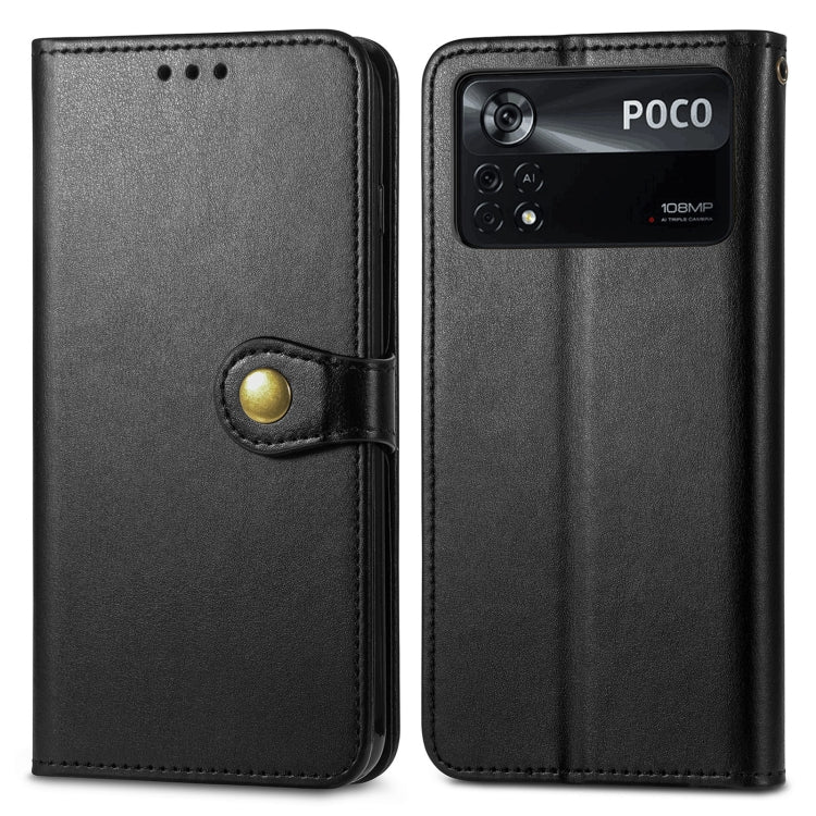 For Xiaomi Poco X4 Pro 5G Retro Solid Color Buckle Leather Phone Case