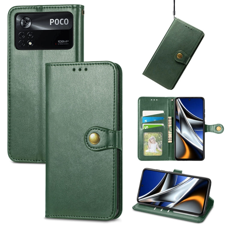 For Xiaomi Poco X4 Pro 5G Retro Solid Color Buckle Leather Phone Case