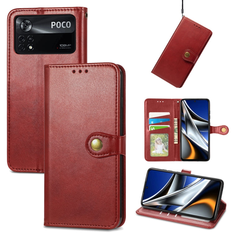For Xiaomi Poco X4 Pro 5G Retro Solid Color Buckle Leather Phone Case
