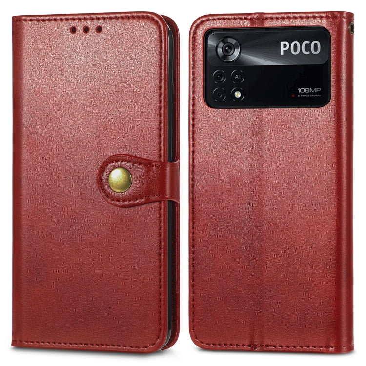 For Xiaomi Poco X4 Pro 5G Retro Solid Color Buckle Leather Phone Case