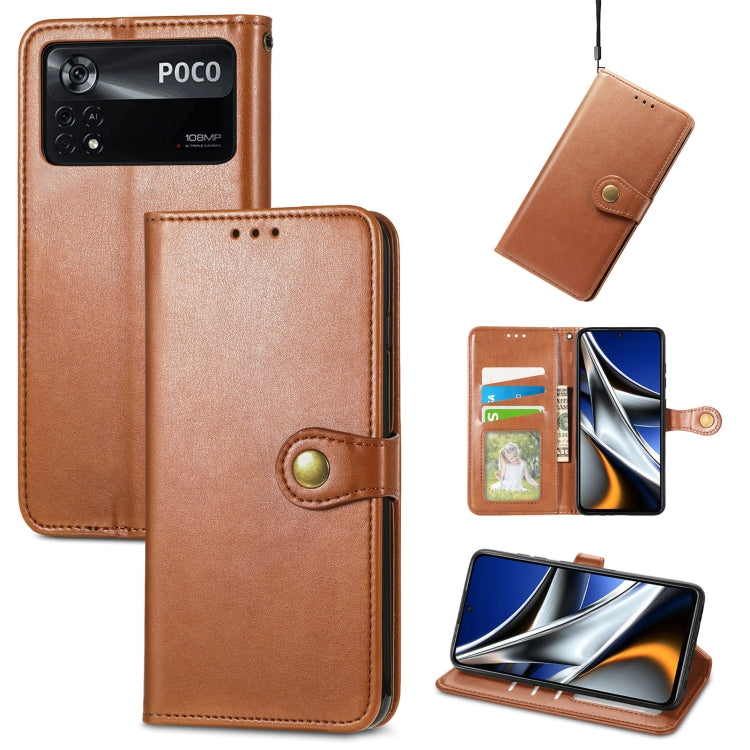 For Xiaomi Poco X4 Pro 5G Retro Solid Color Buckle Leather Phone Case