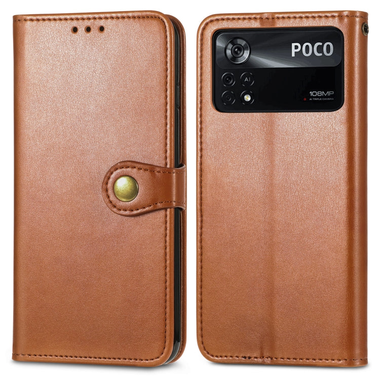 For Xiaomi Poco X4 Pro 5G Retro Solid Color Buckle Leather Phone Case