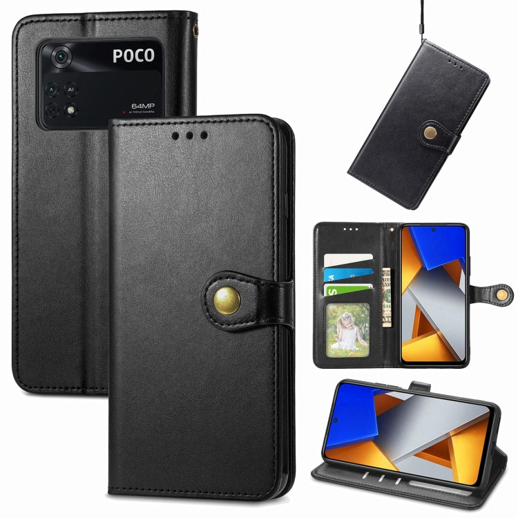 For Xiaomi Poco M4 Pro Retro Solid Color Buckle Leather Phone Case