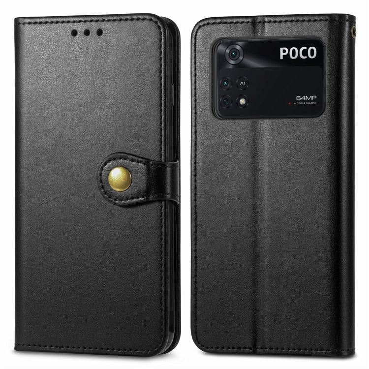 For Xiaomi Poco M4 Pro Retro Solid Color Buckle Leather Phone Case