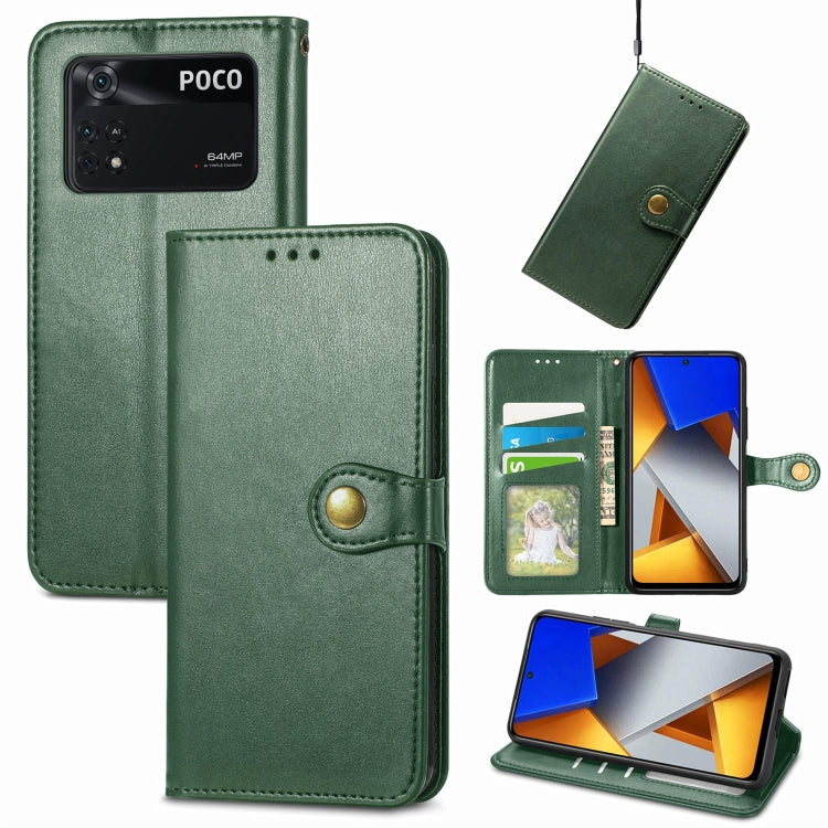 For Xiaomi Poco M4 Pro Retro Solid Color Buckle Leather Phone Case