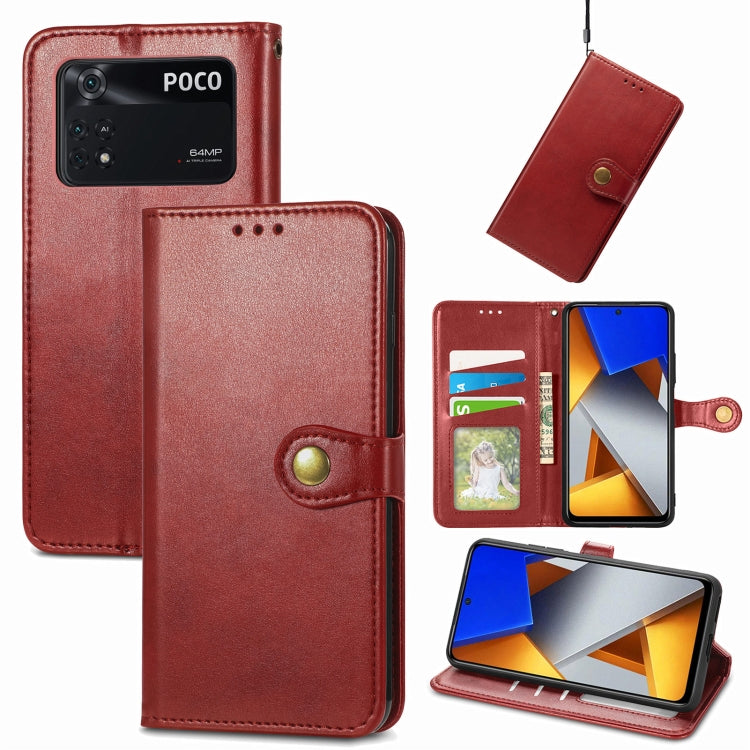 For Xiaomi Poco M4 Pro Retro Solid Color Buckle Leather Phone Case