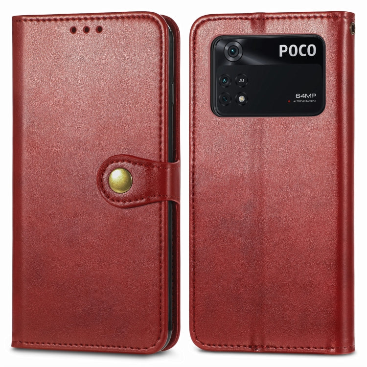 For Xiaomi Poco M4 Pro Retro Solid Color Buckle Leather Phone Case