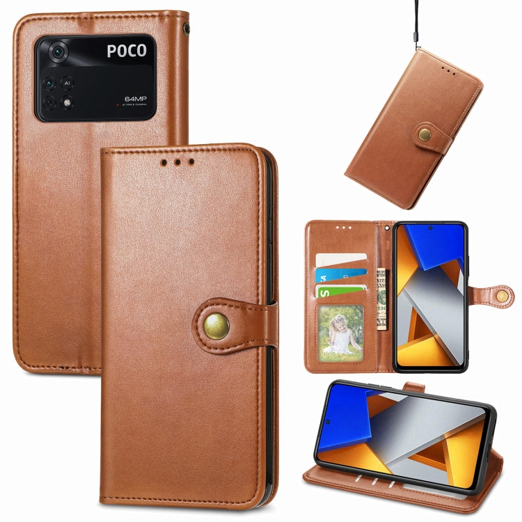 For Xiaomi Poco M4 Pro Retro Solid Color Buckle Leather Phone Case