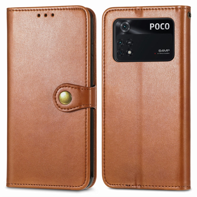 For Xiaomi Poco M4 Pro Retro Solid Color Buckle Leather Phone Case