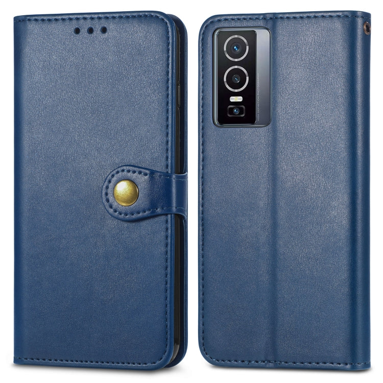 For vivo Y76 5G Retro Solid Color Buckle Leather Phone Case