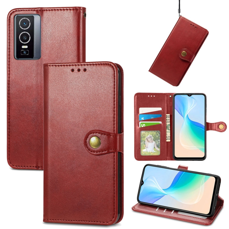 For vivo Y76 5G Retro Solid Color Buckle Leather Phone Case