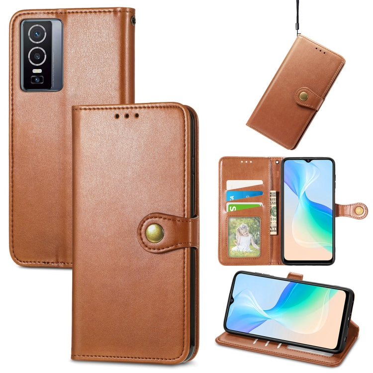 For vivo Y76 5G Retro Solid Color Buckle Leather Phone Case