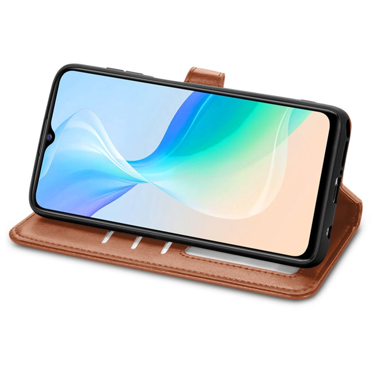 For vivo Y76 5G Retro Solid Color Buckle Leather Phone Case